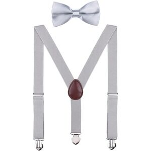 Boys' Suspenders and Bow Tie Set Adjustable with Heart Clips